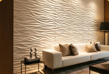 Salon moderne avec mur PVC texturé ondulé posé par jordan harkat à montauban